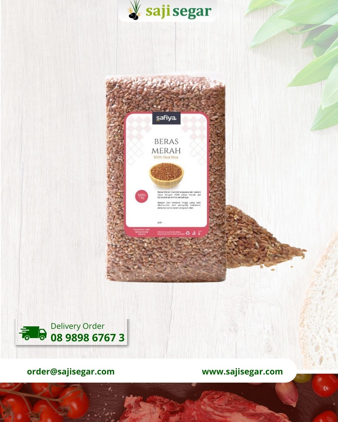 Beras Merah Pandang Wangi Organik 1kg | Beras Merah Super - Beras Merah 1kg